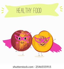 Nectarina fruta bonito engraçado personagens alegres divertidos com poses diferentes e atividades. Coleção de alimentos natural antioxidante vitamínico desintoxicante. Ilustração desenhada à mão vetorial.