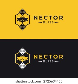 Nector Bliss Honey Bee Hexagon Logo Design