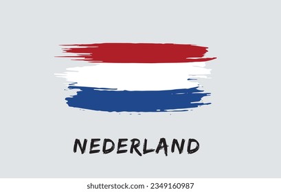 Nederland brush painted national country flag Painted texture white background National day or Independence day design for celebration Vector illustration