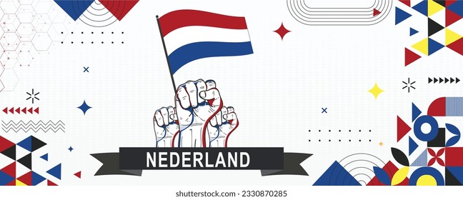 Nederland flag independence day geometric Country web banner. corporate abstract background design with flag theme. Country Vector Illustration