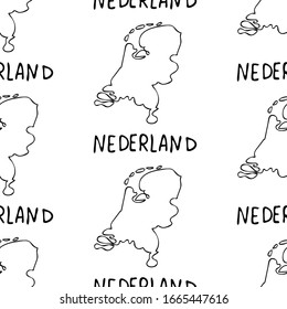 Los íconos de Nederland son un patrón impecable. Esbozo ilustración vectorial, elementos de doodle, elementos nacionales de Nederland aislados, Viaje al patrón de Nederland para tarjetas y páginas web