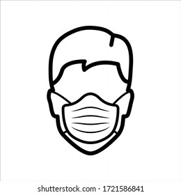 Nedical Face Mask Boy Wearing Medical Masks For Virus Protection Line Icon