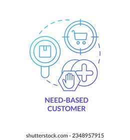 Need based customer blue gradient concept icon. Purchase for occasion. Type of business clients abstract idea thin line illustration. Isolated outline drawing. Myriad Pro-Bold font used
