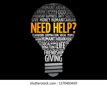 Need help? bulb word cloud collage concept