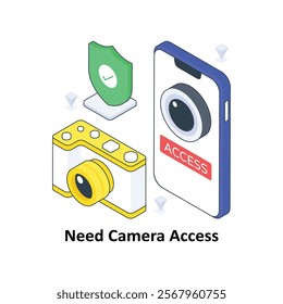 Need Camera Access isometric Colored illustration. EPS File stock illustration