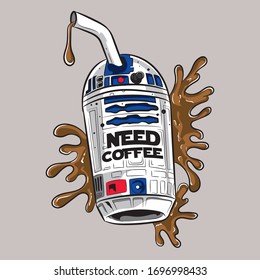 I need coffee. Black coffee in travel mug. Vector illustrator.