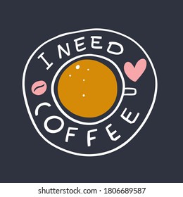 I need coffee logotype emblem colorful art text on black background