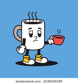 Need Coffee Retro Mascot Cartoon Vector Illustration