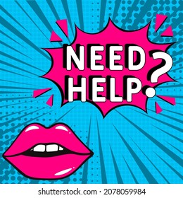 Need help? in comic pop art style. Need help? brainy game word. Comic book explosion with text Need help? Vector bright cartoon illustration in retro pop art style. 