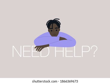 Need help conceptual illustration, a portrait of a male Black young character helping their assistance