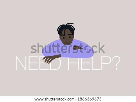 Need help conceptual illustration, a portrait of a male Black young character helping their assistance