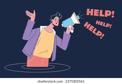 Need help depression anxiety support psychotherapy solidarity concept. Vector flat graphic design illustration
