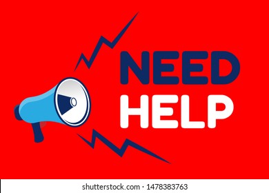 need help - megaphone loudspeaker with message need help.comic style