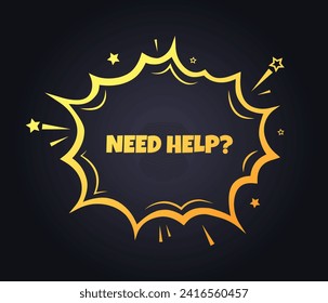 Need help sign. Flat pop art style. Vector icon