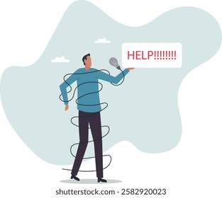 Need help and support to solve problem, desperate or burnout from overworked, request or ask for help.business concept.flat character.