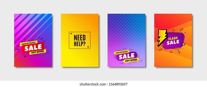 Need help symbol. Cover design, banner badge. Support service sign. Faq information. Poster template. Sale, hot offer discount. Flyer or cover background. Coupon, banner design. Vector