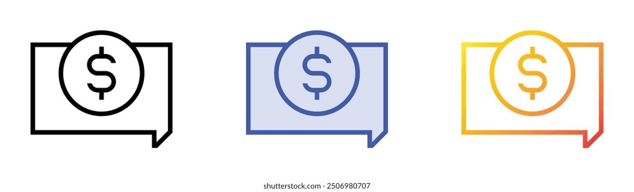 Necesito el icono del dinero. Lineal, relleno azul y diseño de estilo degradado aislado sobre fondo blanco