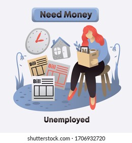 Need Money, Sad Woman Sitting Alone, Unemployed for a long time, have a large amount of debt