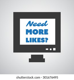 Need More Likes? card with PC computer frame background