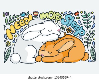 Need more sleep. Cute cartoon animal. Vector clip art illustration for children design, cards, prints, coloring books. Grungy kawaii image