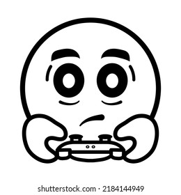 Need more sleep. Gamer with gamepad. Game controller icon. Vector line art. Isolated on whiter background.