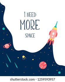 Need more space. Background with planets in space. Vector illustration.