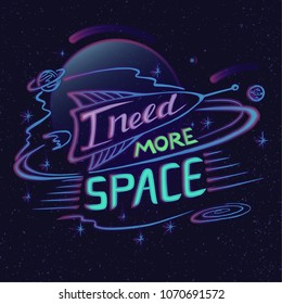 Need more space lettering. Cosmic neon sign, bright signboard, light banner. Space logo, emblem.