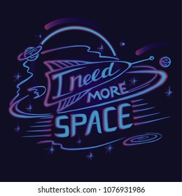 Need more space lettering. Cosmic neon sign, bright signboard, light banner. Space logo, emblem.