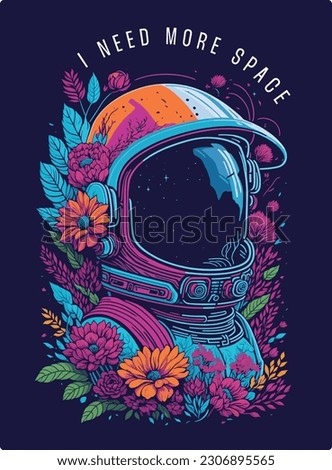 I Need More Space as t shirt design, vibrant neon colors with a retro style, suitable for printing on t-shirts, prints, posters