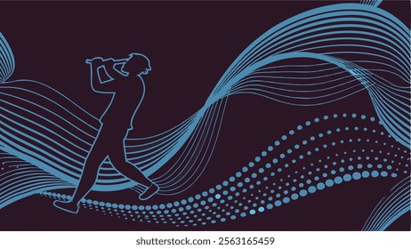 Need for Speed: Silhouette of an athlete in dynamic movement silhouette of a person, water, waves, dots, movement, rhythm