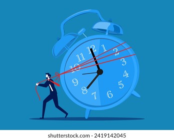 Need time. Businessman dragging a big clock 