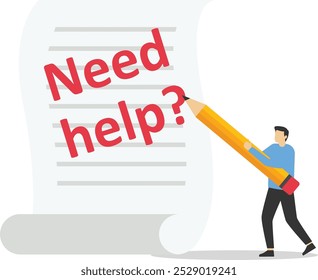 "Need help?" written in red on notepad. Flat vector illustration

