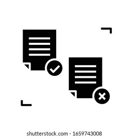 Documentos necesarios icono negro, ilustración conceptual, símbolo plano vectorial, signo de glifo.