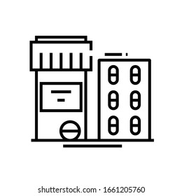 Icono de línea de píldoras necesarias, signo de concepto, ilustración de vector de contorno, símbolo lineal.