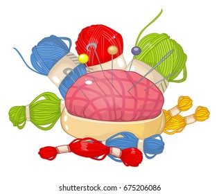 Needle bed, needles, vector illustration. Thread, sewing, embroidery