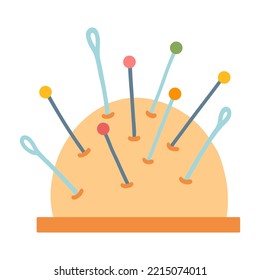 Needle bed, sewing item, cushion for needles, tailor supplies. Hand drawn vector illustration, concept of hobby, leisure time, creative profession