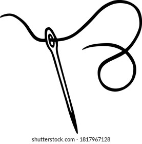 coser de hilos de herramientas en blanco y negro de aguja