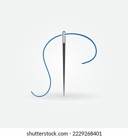Nadel mit blauem Threadsymbol. Maßgeschneidertes Vektorkonzept - minimales Zeichen- oder Logo-Element