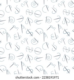 Needle with Blue Thread minimal seamless background - Needlework vector concept pattern