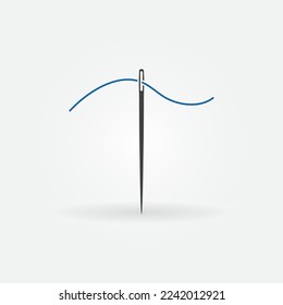 Needle with Blue Thread vector simple icon - Needlework concept sign