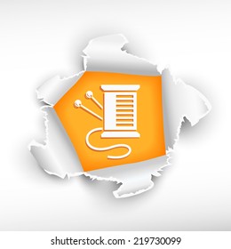 Needle and breakthrough paper hole with ragged edges with a space for your message.