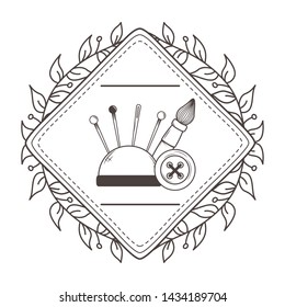 Needle brush and button of tailor shop design