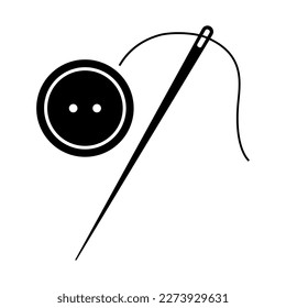 Icono de aguja y botón. Símbolo de la costura y de la artesanía de sastras. Ilustración vectorial