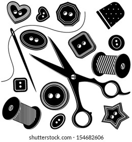 needle & buttons monochromatic seamless pattern