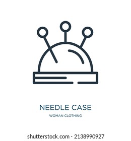 needle case thin line icon. needle, tool linear icons from woman clothing concept isolated outline sign. Vector illustration symbol element for web design and apps.