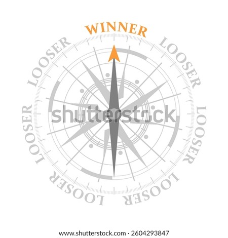 The needle of compass points to the word winner ignoring the words looser. Leadership business concept.