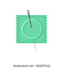 Needle and condom. Condom is pierced. Vector illustration