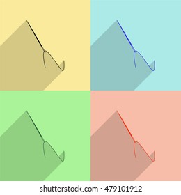 Needle and cotton vector icon - colored set with  long shadow