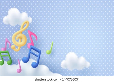 Needle felting of music note and cloud in the sky, vector art and illustration.