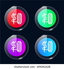 Needle four color glass button ui ux icon. Glossy app icon logo vector
